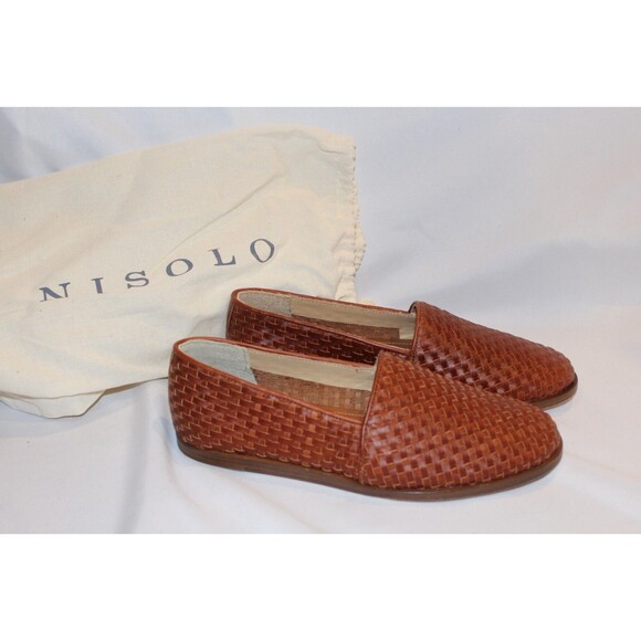 NISOLO ALEJANDRO MEN\'S LEATHER WOVEN SLIP ON SHOES BRANDY NEW $190 main image 2